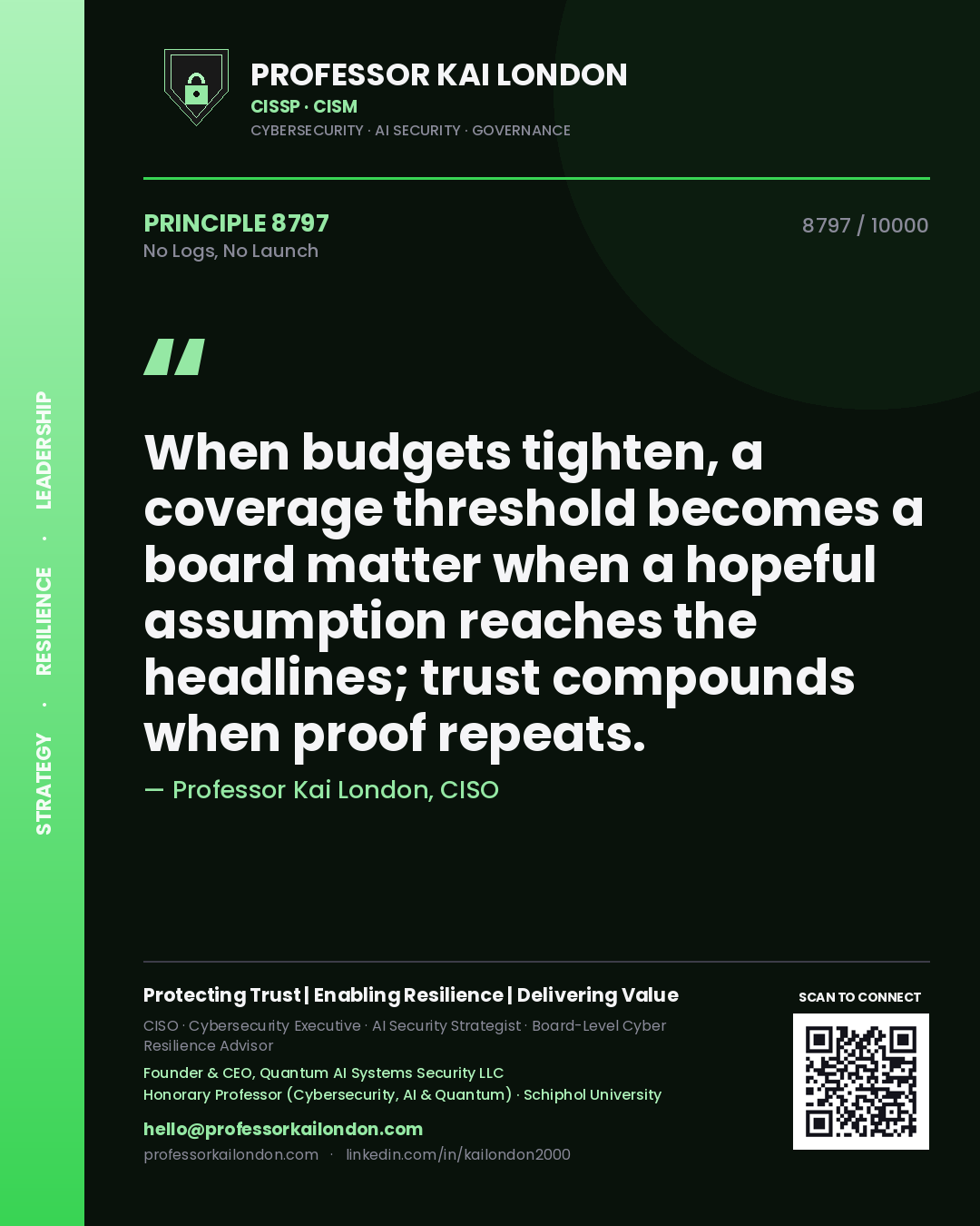 Professor Kai London principle 8797: When budgets tighten, a coverage threshold becomes a board matter when a hopeful assumption reaches the headlines; trust compounds when proof repeats.
