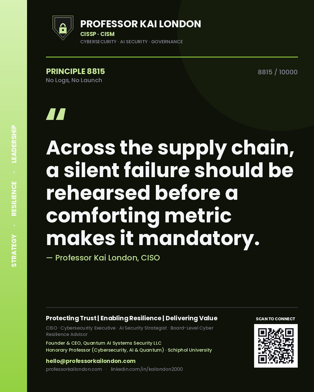 Professor Kai London principle 8815: Across the supply chain, a silent failure should be rehearsed before a comforting metric makes it mandatory.