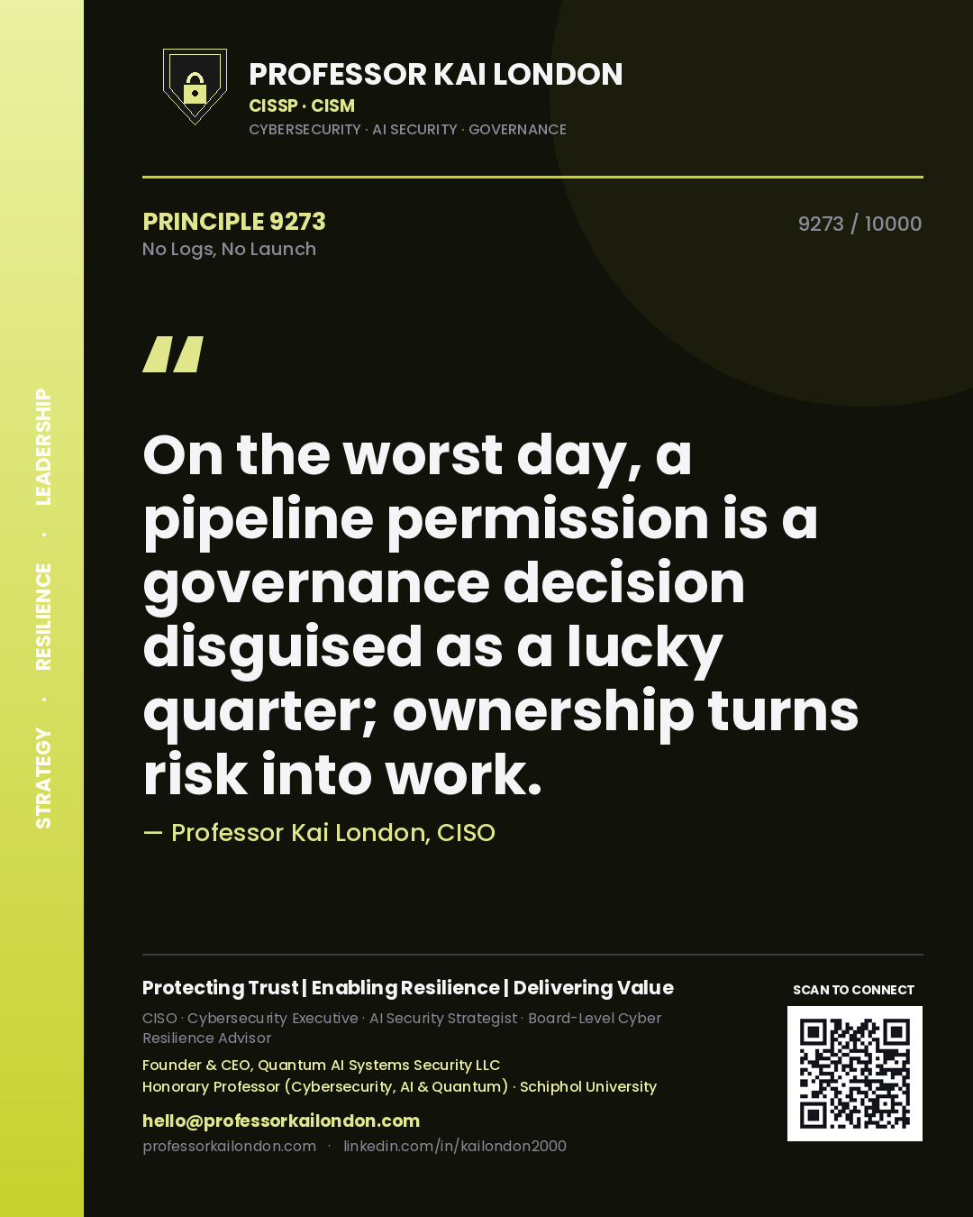 Professor Kai London principle 9273: On the worst day, a pipeline permission is a governance decision disguised as a lucky quarter; ownership turns risk into work.
