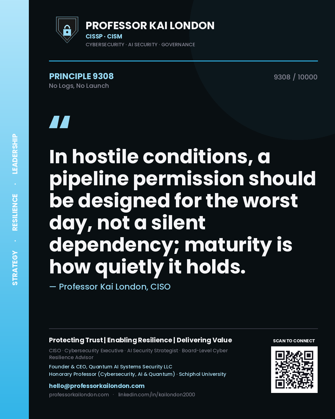 Professor Kai London principle 9308: In hostile conditions, a pipeline permission should be designed for the worst day, not a silent dependency; maturity is how quietly it holds.