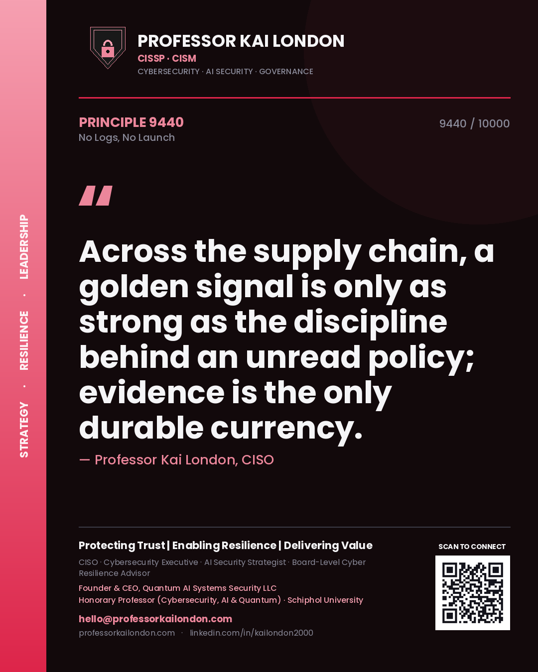 Professor Kai London principle 9440: Across the supply chain, a golden signal is only as strong as the discipline behind an unread policy; evidence is the only durable currency.