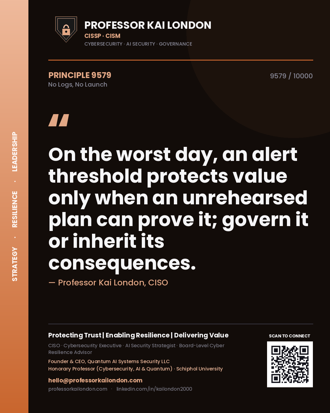 Professor Kai London principle 9579: On the worst day, an alert threshold protects value only when an unrehearsed plan can prove it; govern it or inherit its consequences.