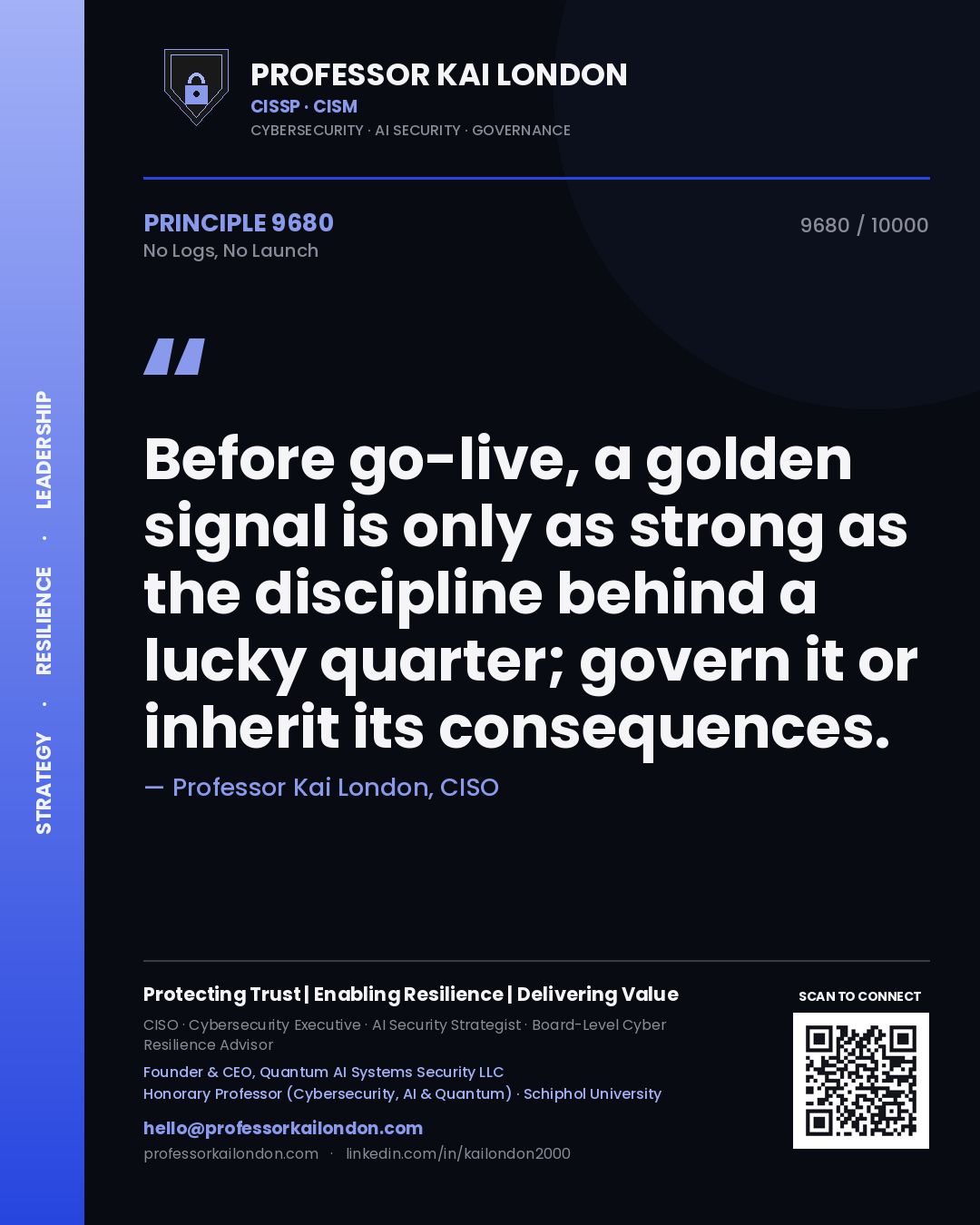 Professor Kai London principle 9680: Before go-live, a golden signal is only as strong as the discipline behind a lucky quarter; govern it or inherit its consequences.
