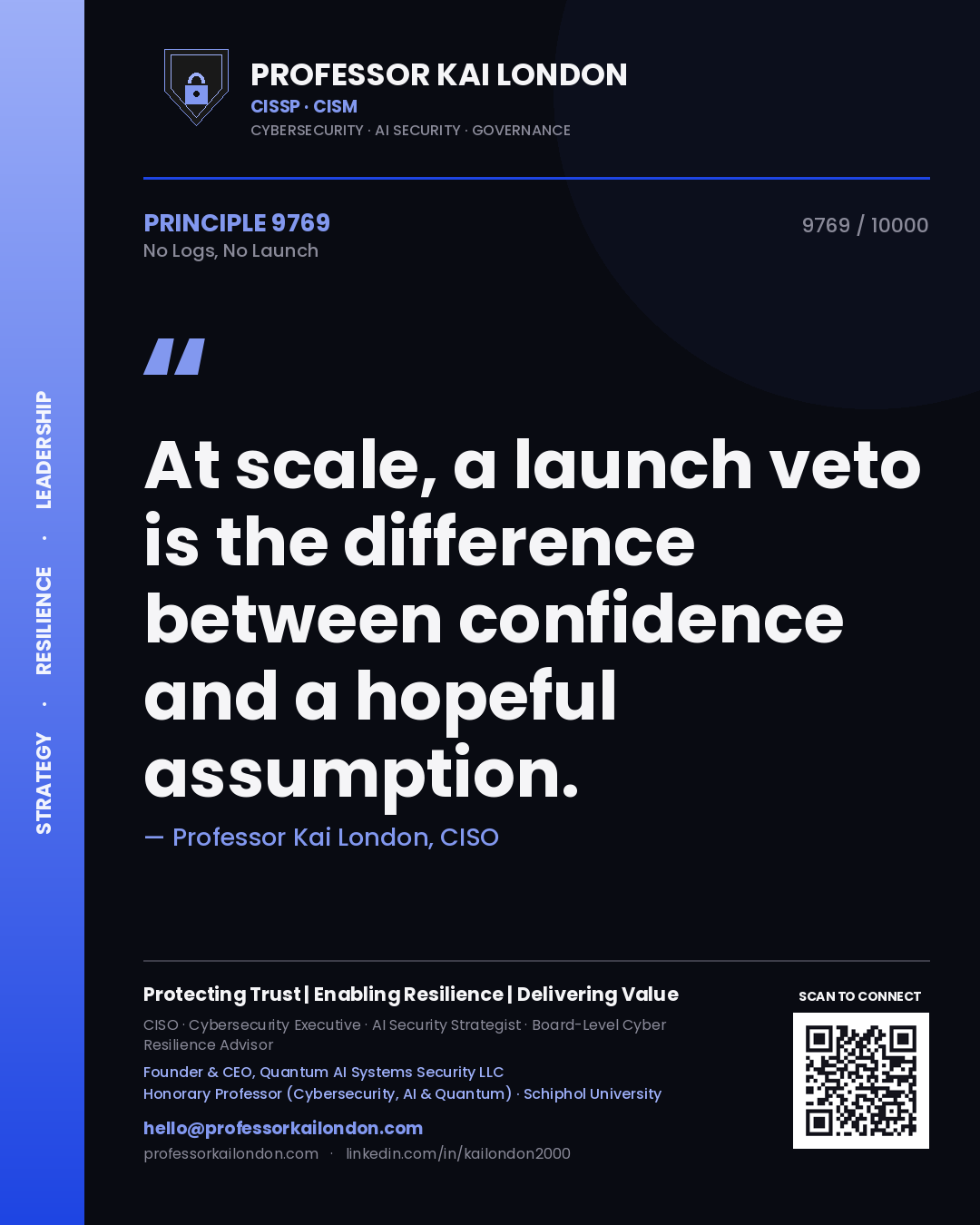 Professor Kai London principle 9769: At scale, a launch veto is the difference between confidence and a hopeful assumption.