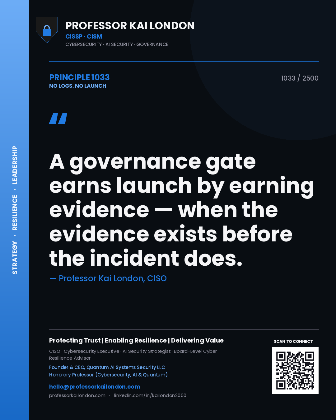 Professor Kai London principle 1033: A governance gate earns launch by earning evidence — when the evidence exists before the incident does.