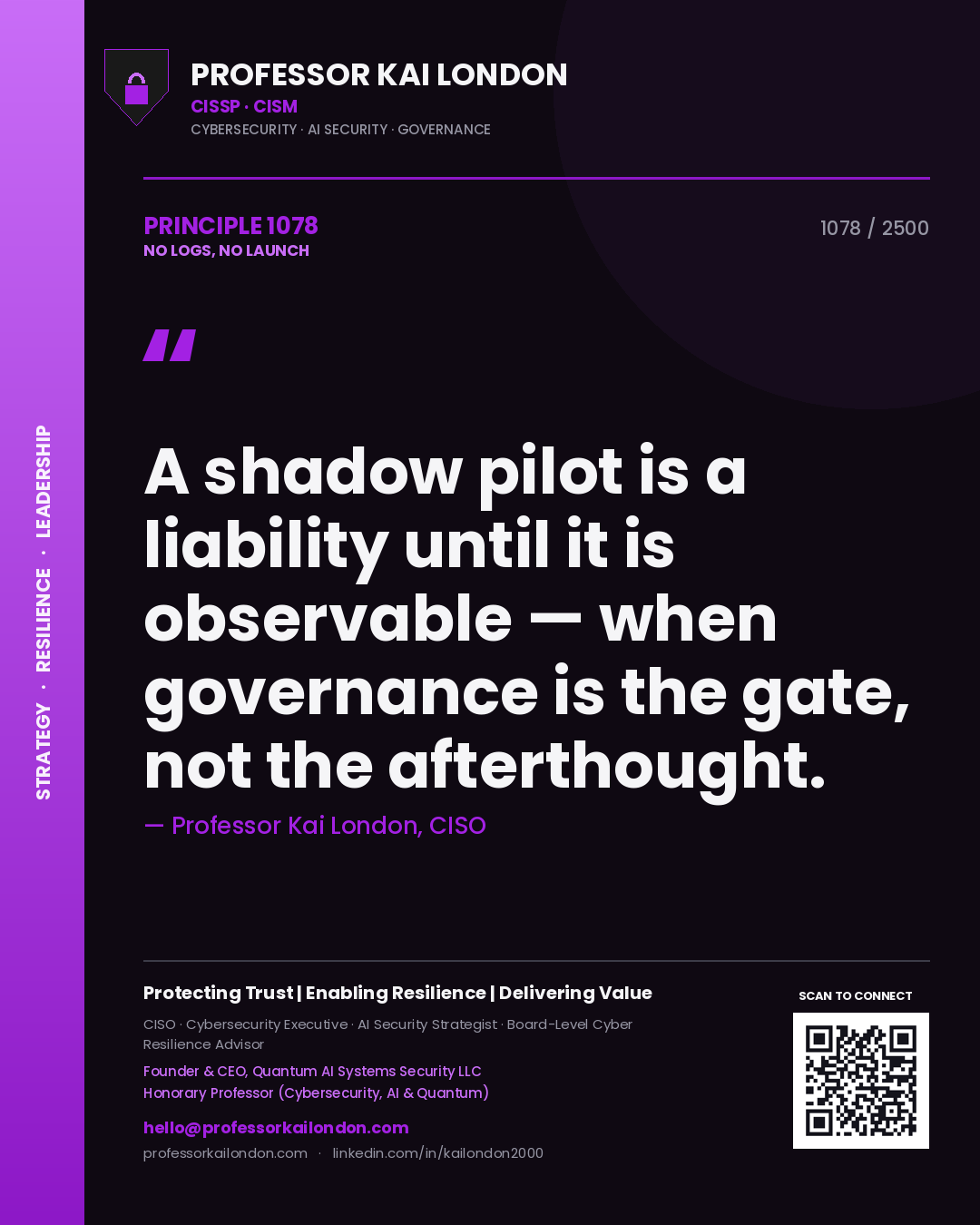 Professor Kai London principle 1078: A shadow pilot is a liability until it is observable — when governance is the gate, not the afterthought.
