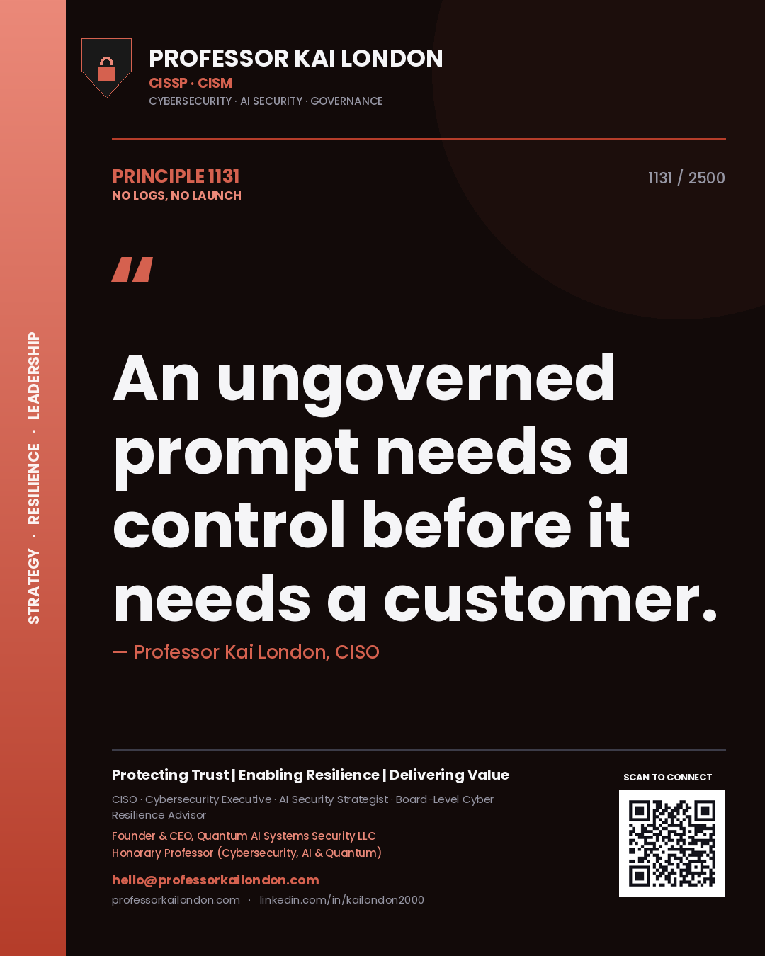 Professor Kai London principle 1131: An ungoverned prompt needs a control before it needs a customer.