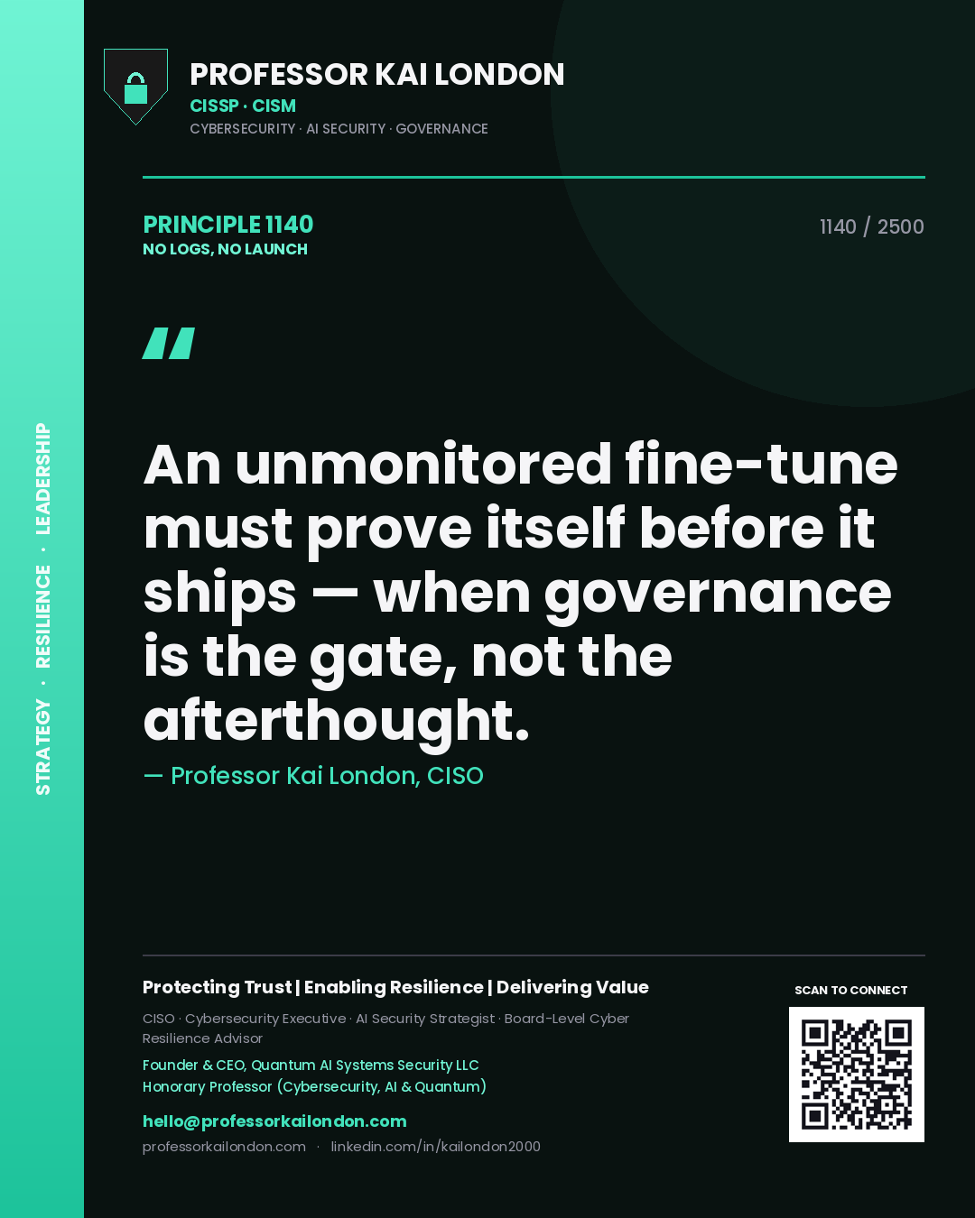 Professor Kai London principle 1140: An unmonitored fine-tune must prove itself before it ships — when governance is the gate, not the afterthought.