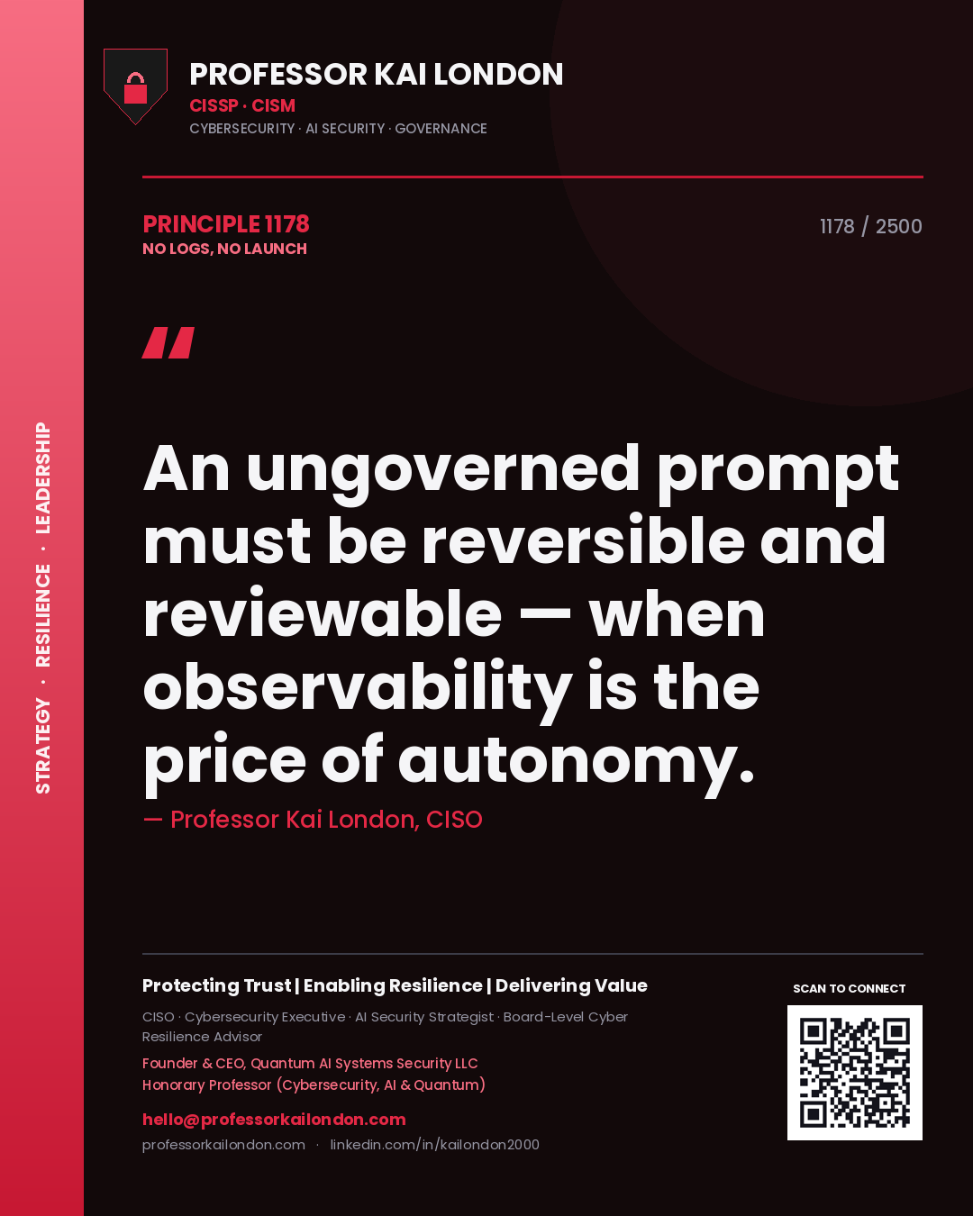 Professor Kai London principle 1178: An ungoverned prompt must be reversible and reviewable — when observability is the price of autonomy.