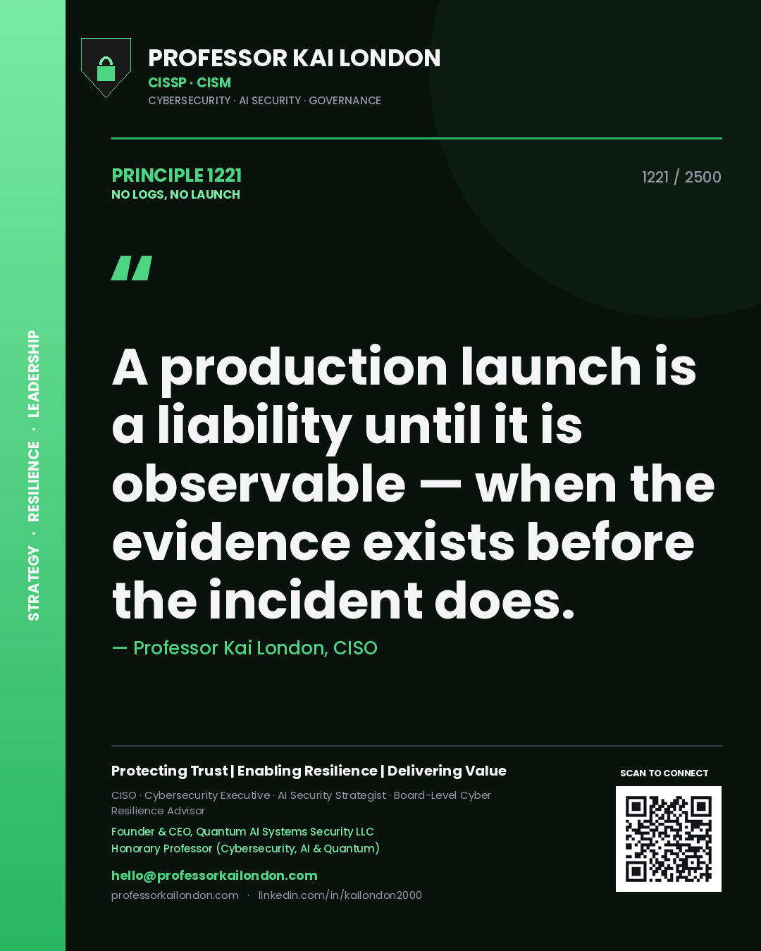 Professor Kai London principle 1221: A production launch is a liability until it is observable — when the evidence exists before the incident does.