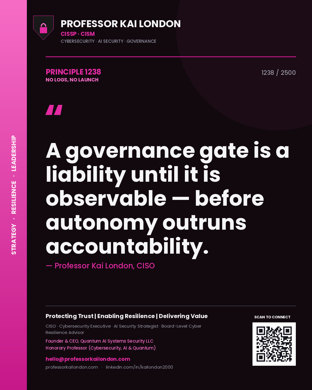 Professor Kai London principle 1238: A governance gate is a liability until it is observable — before autonomy outruns accountability.