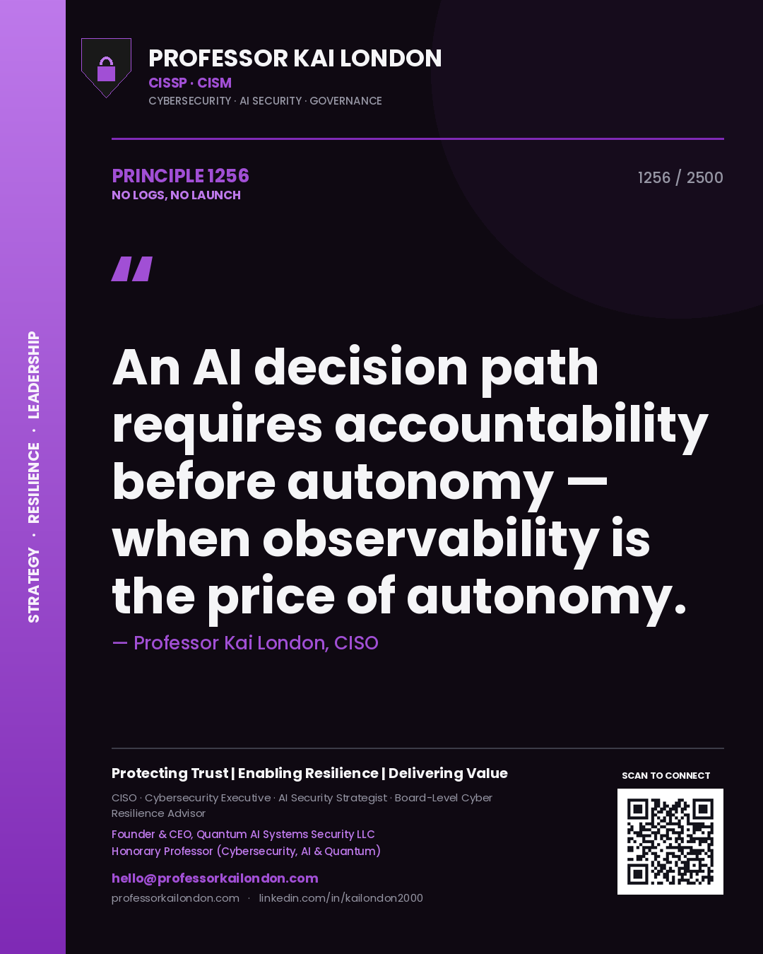 Professor Kai London principle 1256: An AI decision path requires accountability before autonomy — when observability is the price of autonomy.