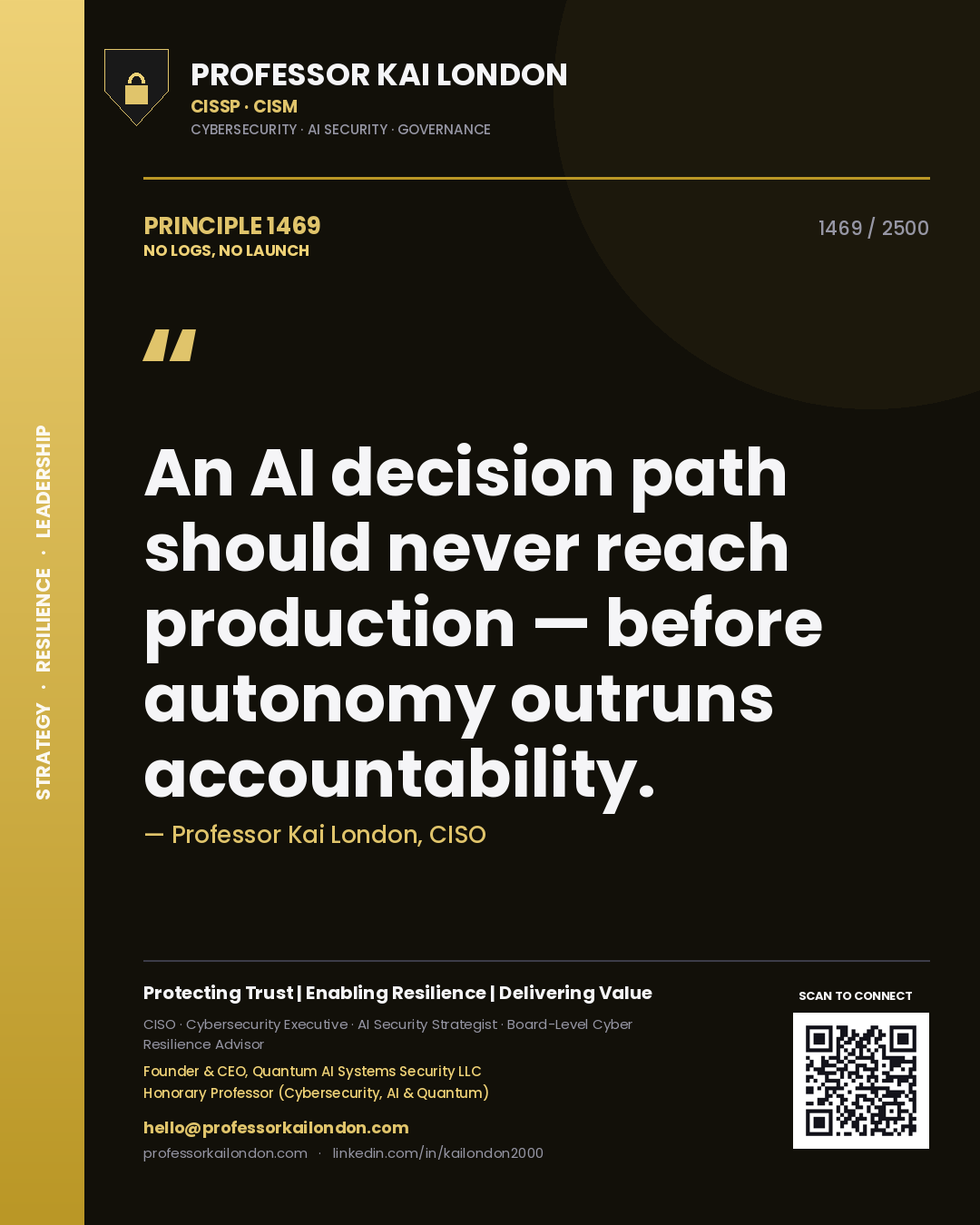 Professor Kai London principle 1469: An AI decision path should never reach production — before autonomy outruns accountability.