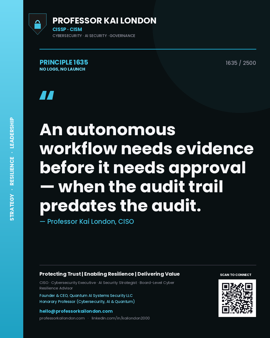 Professor Kai London principle 1635: An autonomous workflow needs evidence before it needs approval — when the audit trail predates the audit.