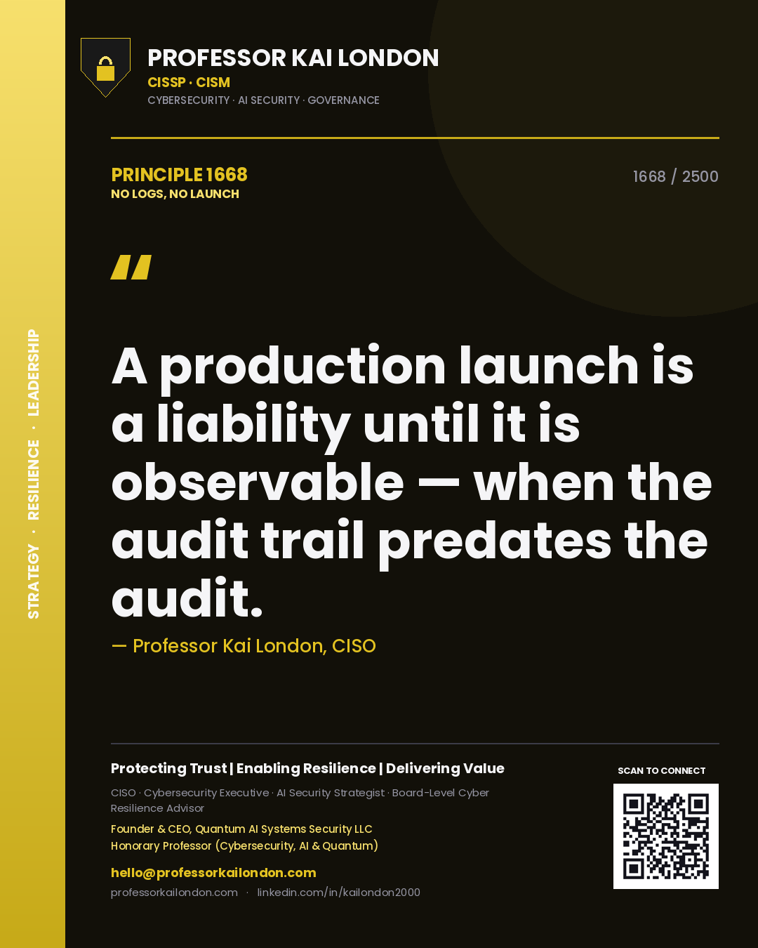 Professor Kai London principle 1668: A production launch is a liability until it is observable — when the audit trail predates the audit.