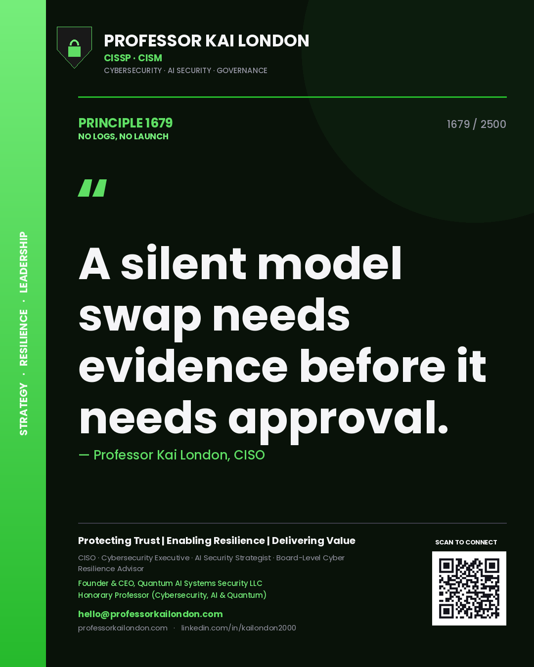 Professor Kai London principle 1679: A silent model swap needs evidence before it needs approval.