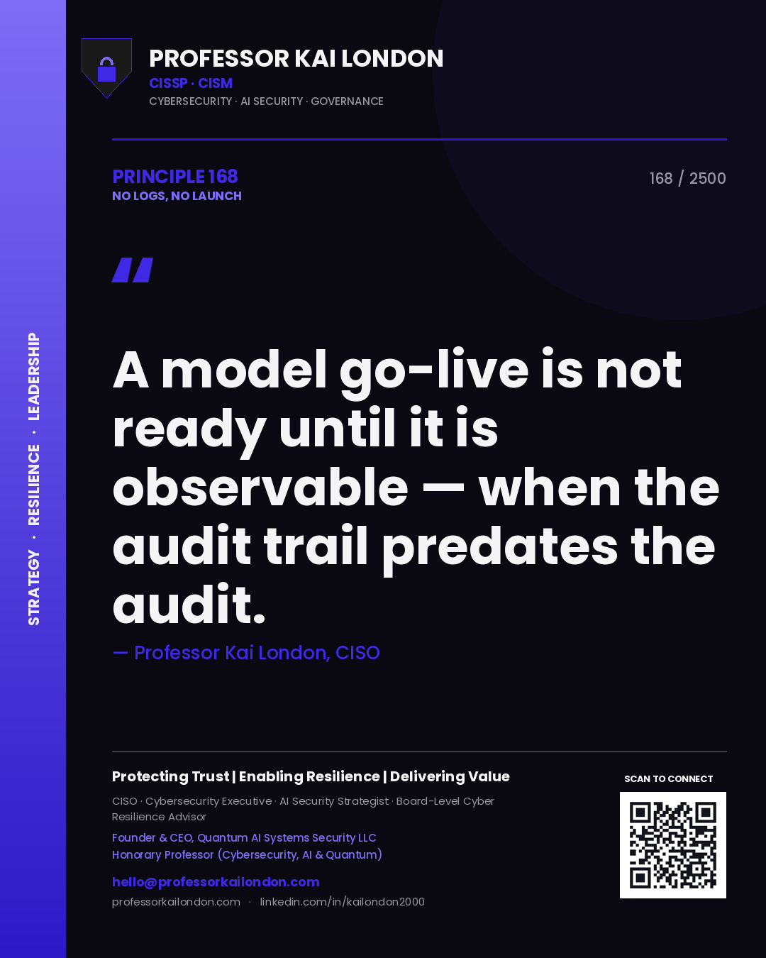 Professor Kai London principle 168: A model go-live is not ready until it is observable — when the audit trail predates the audit.