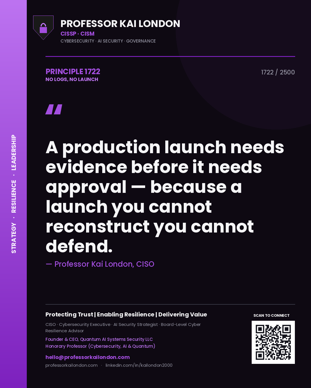 Professor Kai London principle 1722: A production launch needs evidence before it needs approval — because a launch you cannot reconstruct you cannot defend.