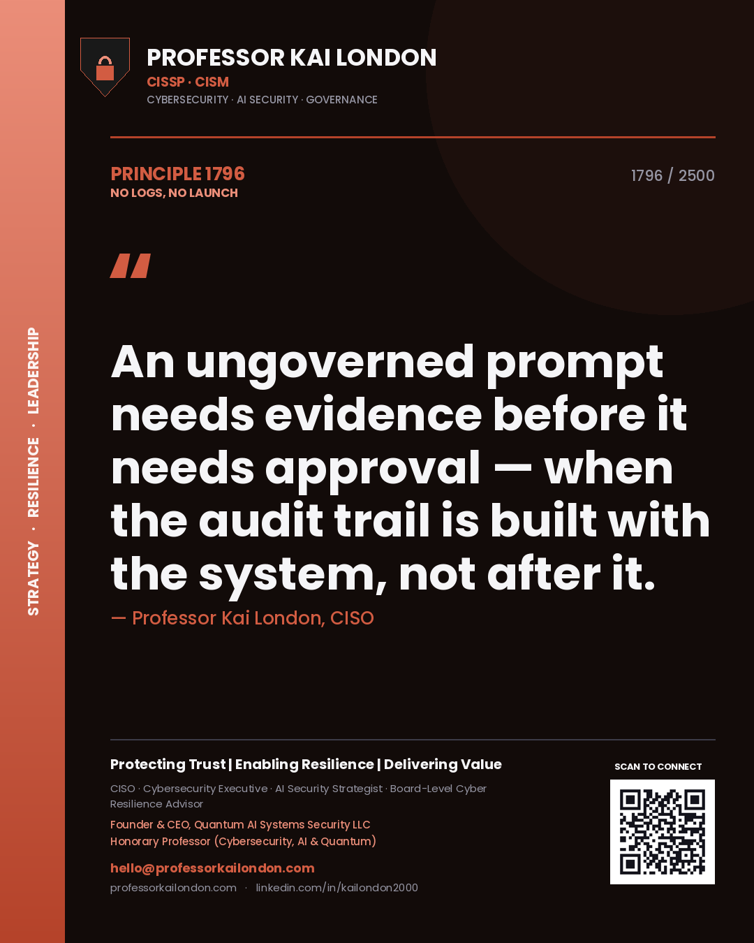 Professor Kai London principle 1796: An ungoverned prompt needs evidence before it needs approval — when the audit trail is built with the system, not after it.