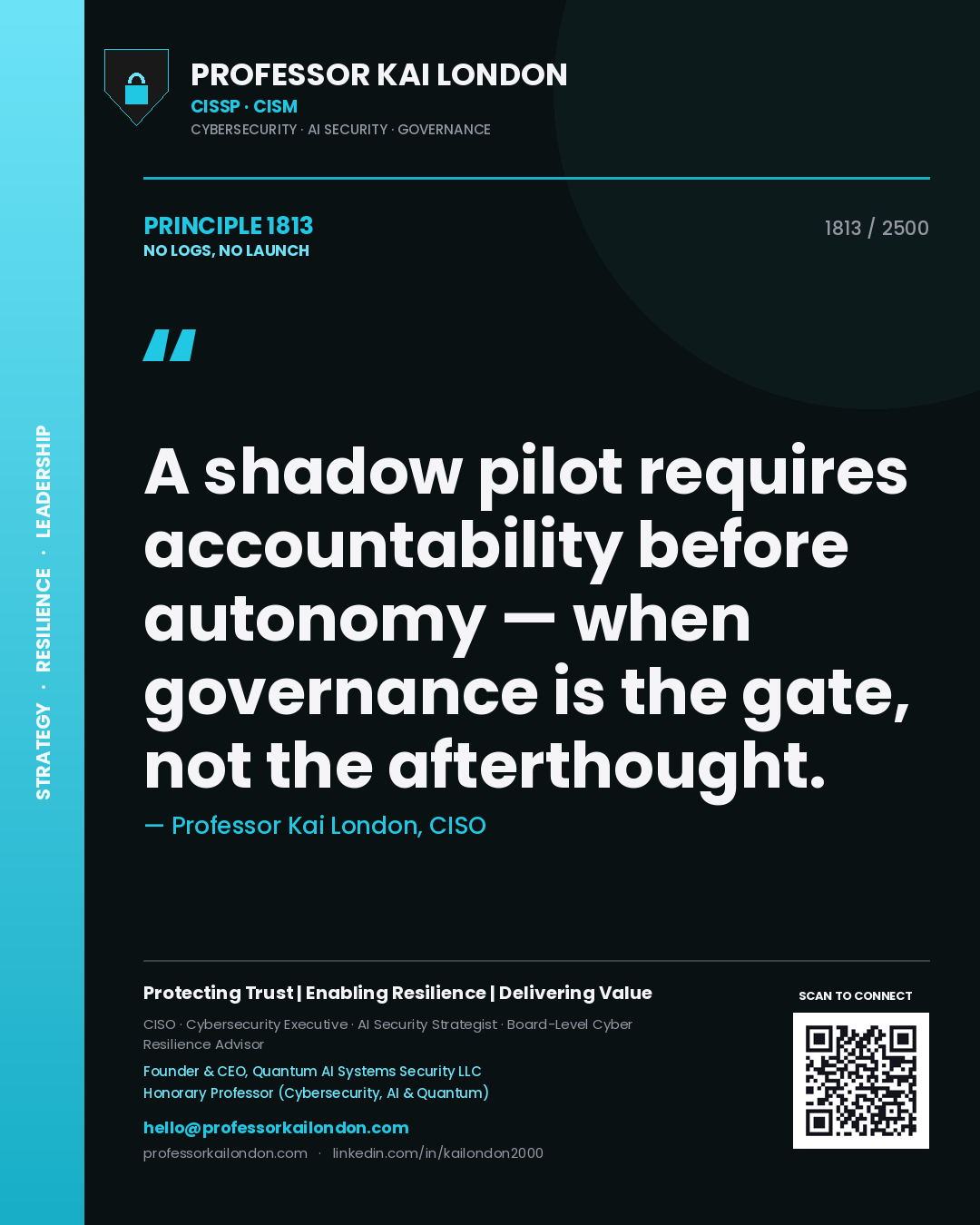 Professor Kai London principle 1813: A shadow pilot requires accountability before autonomy — when governance is the gate, not the afterthought.