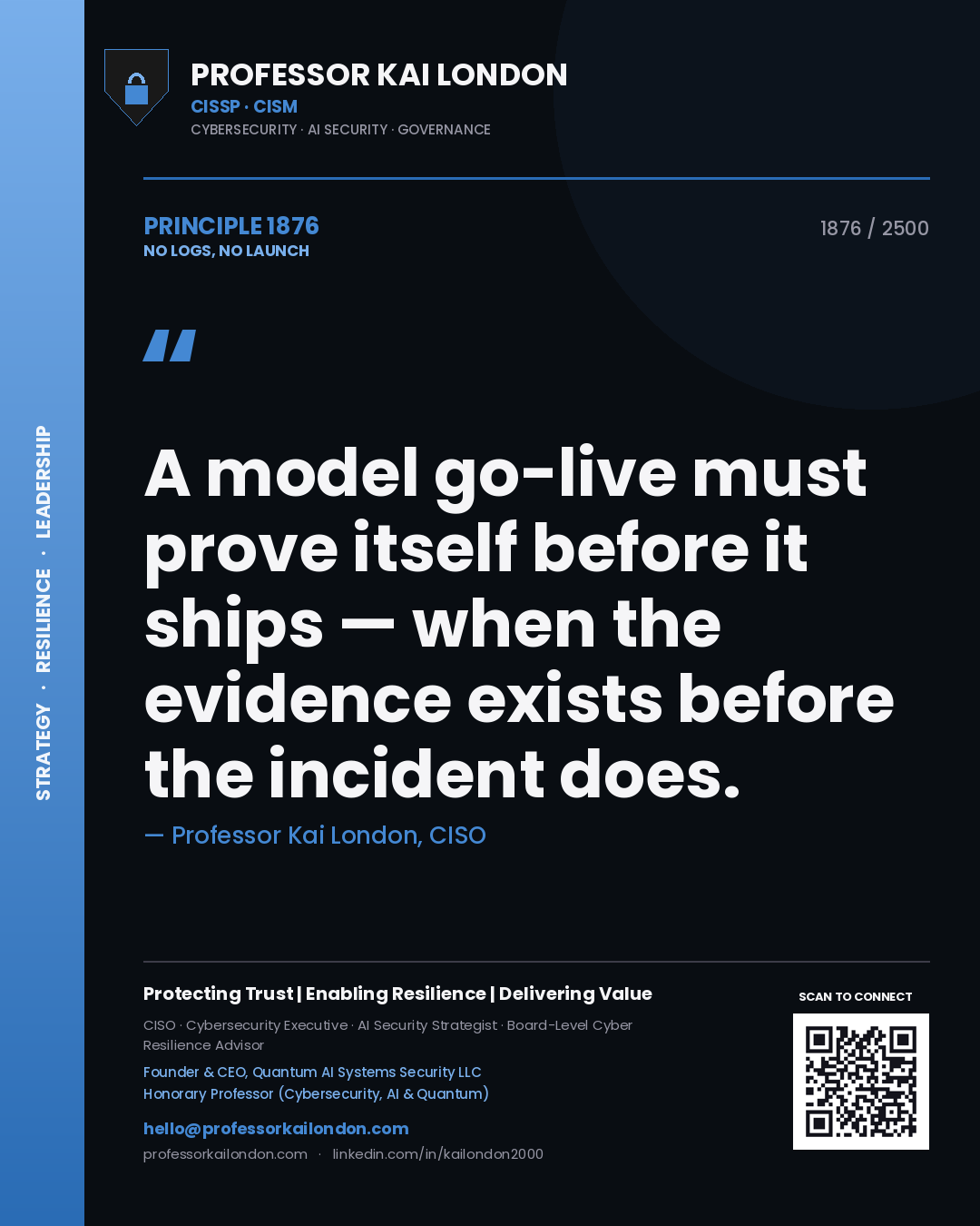 Professor Kai London principle 1876: A model go-live must prove itself before it ships — when the evidence exists before the incident does.