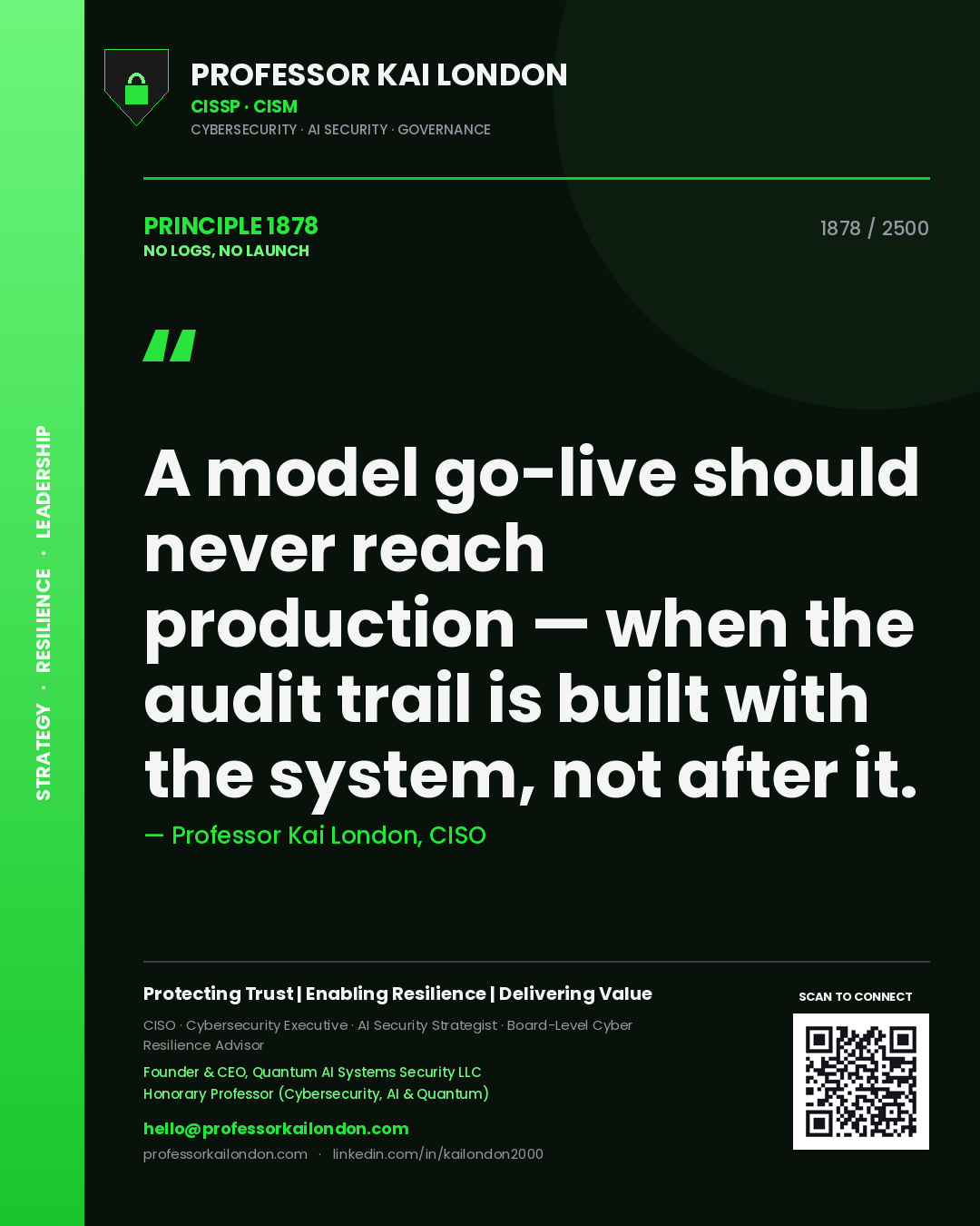 Professor Kai London principle 1878: A model go-live should never reach production — when the audit trail is built with the system, not after it.