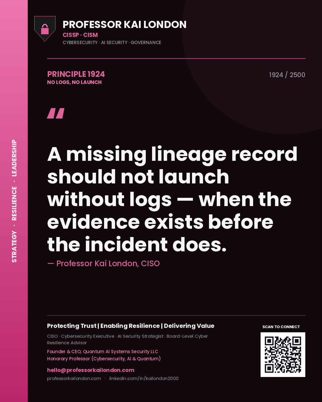Professor Kai London principle 1924: A missing lineage record should not launch without logs — when the evidence exists before the incident does.