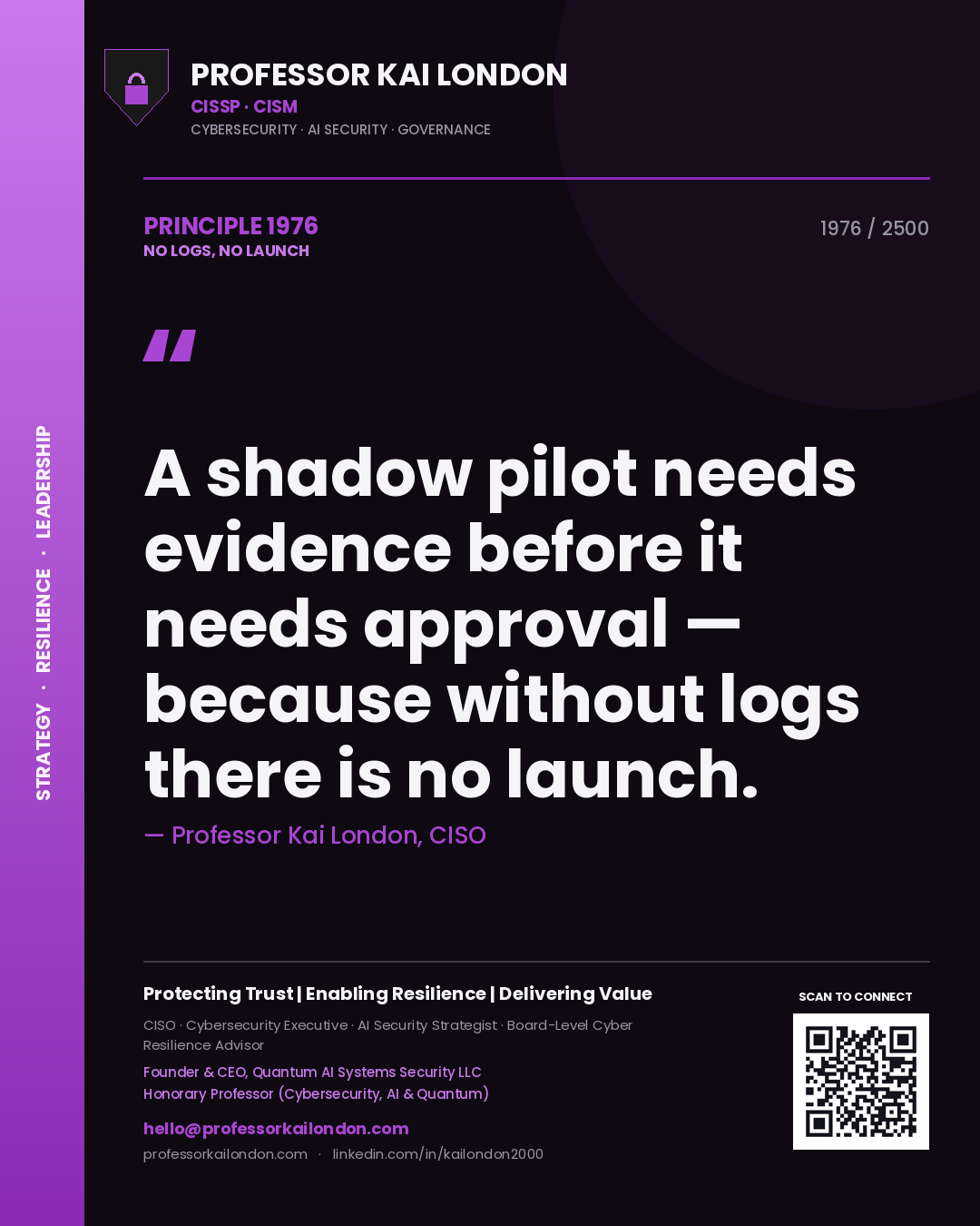 Professor Kai London principle 1976: A shadow pilot needs evidence before it needs approval — because without logs there is no launch.