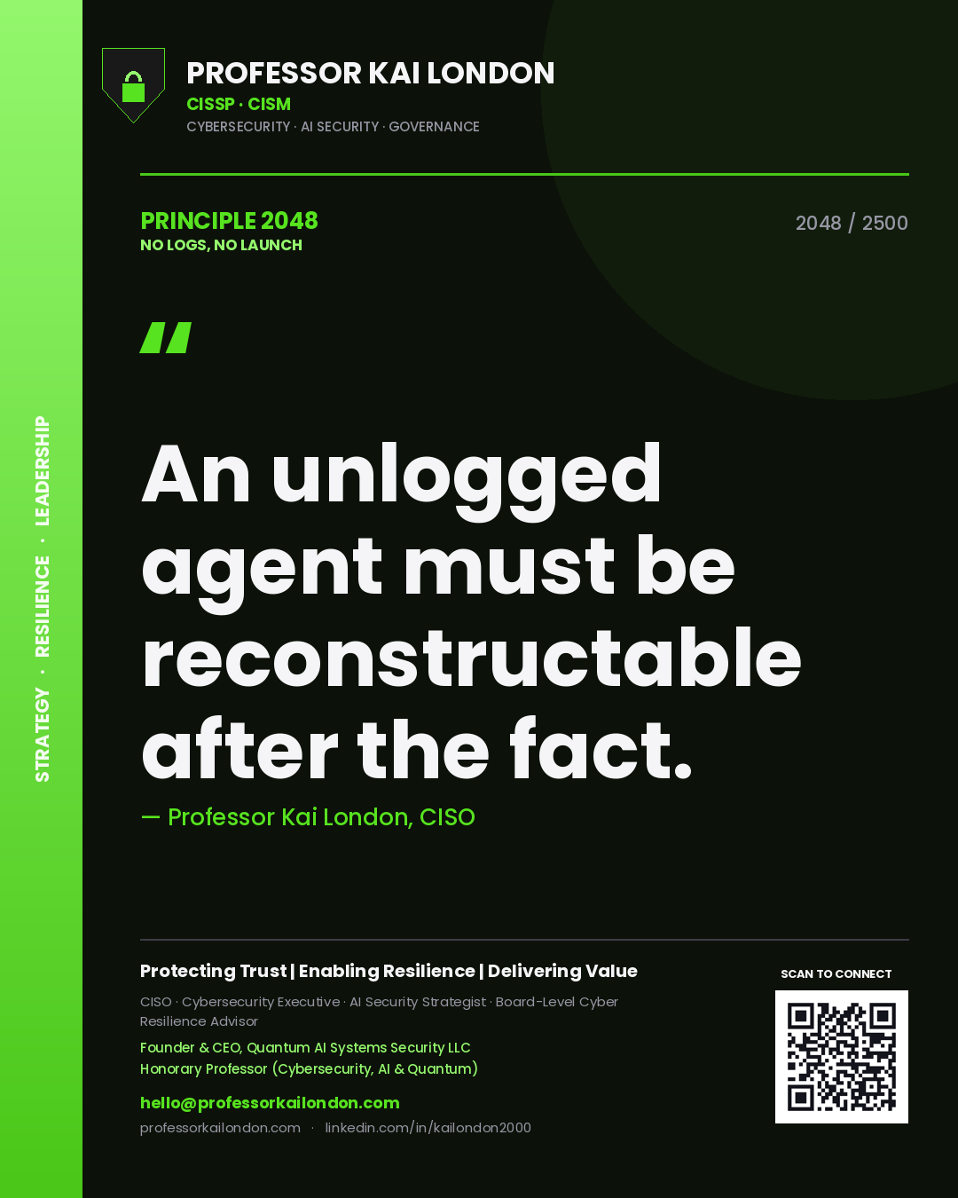 Professor Kai London principle 2048: An unlogged agent must be reconstructable after the fact.