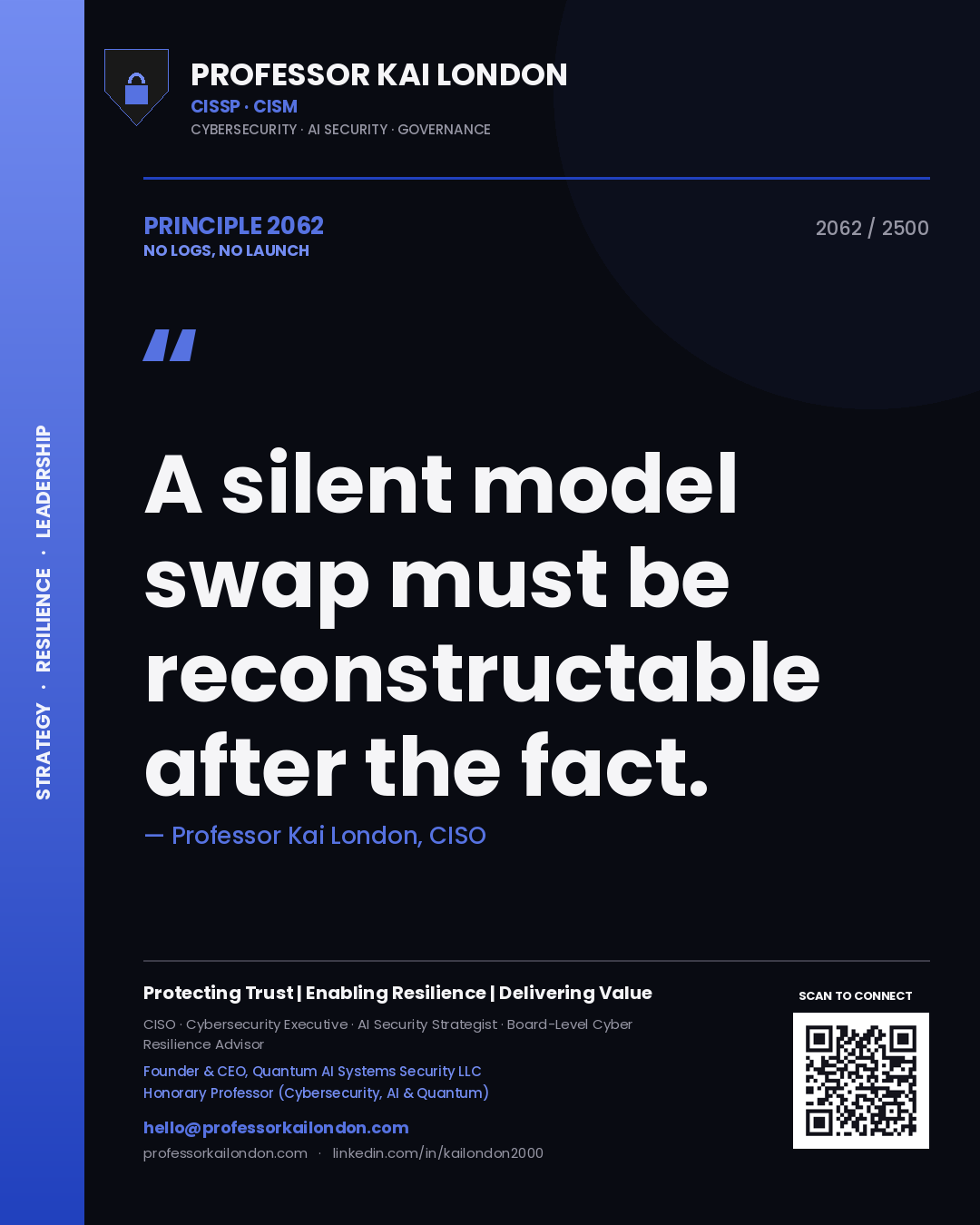 Professor Kai London principle 2062: A silent model swap must be reconstructable after the fact.