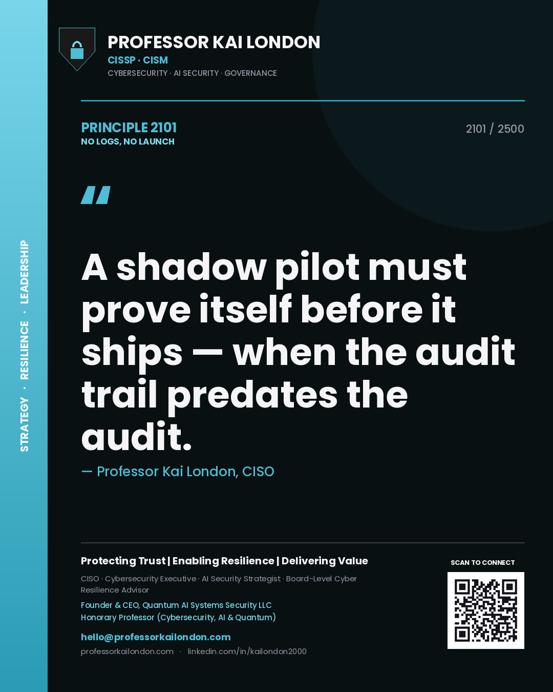 Professor Kai London principle 2101: A shadow pilot must prove itself before it ships — when the audit trail predates the audit.