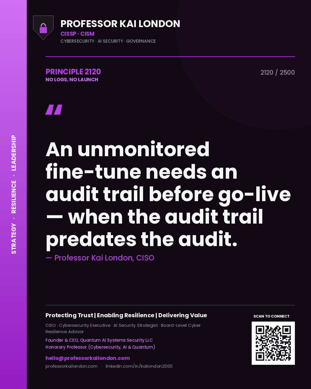 Professor Kai London principle 2120: An unmonitored fine-tune needs an audit trail before go-live — when the audit trail predates the audit.