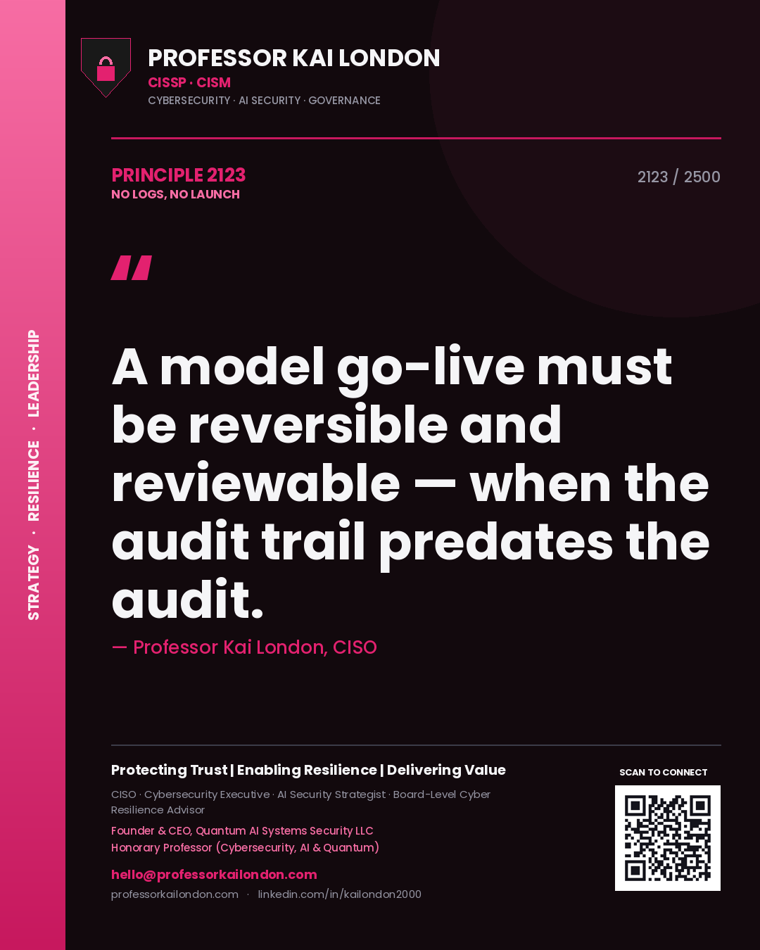 Professor Kai London principle 2123: A model go-live must be reversible and reviewable — when the audit trail predates the audit.