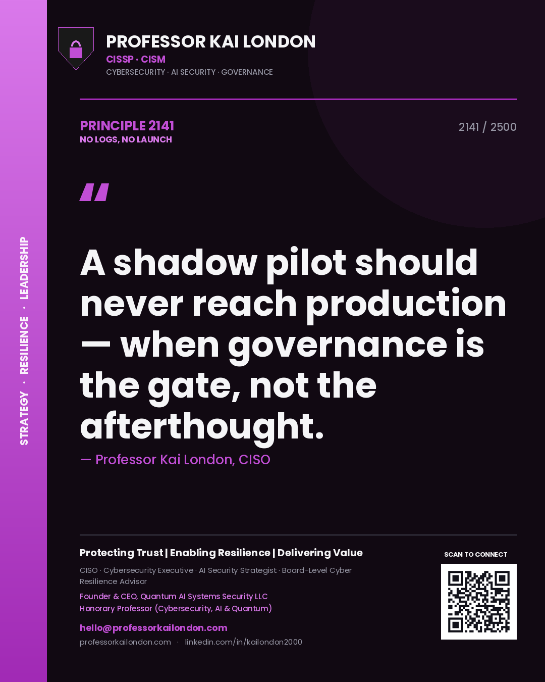 Professor Kai London principle 2141: A shadow pilot should never reach production — when governance is the gate, not the afterthought.