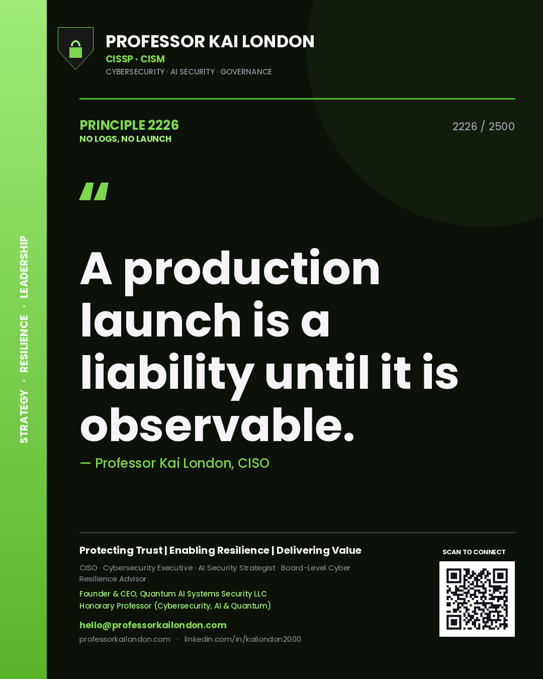 Professor Kai London principle 2226: A production launch is a liability until it is observable.