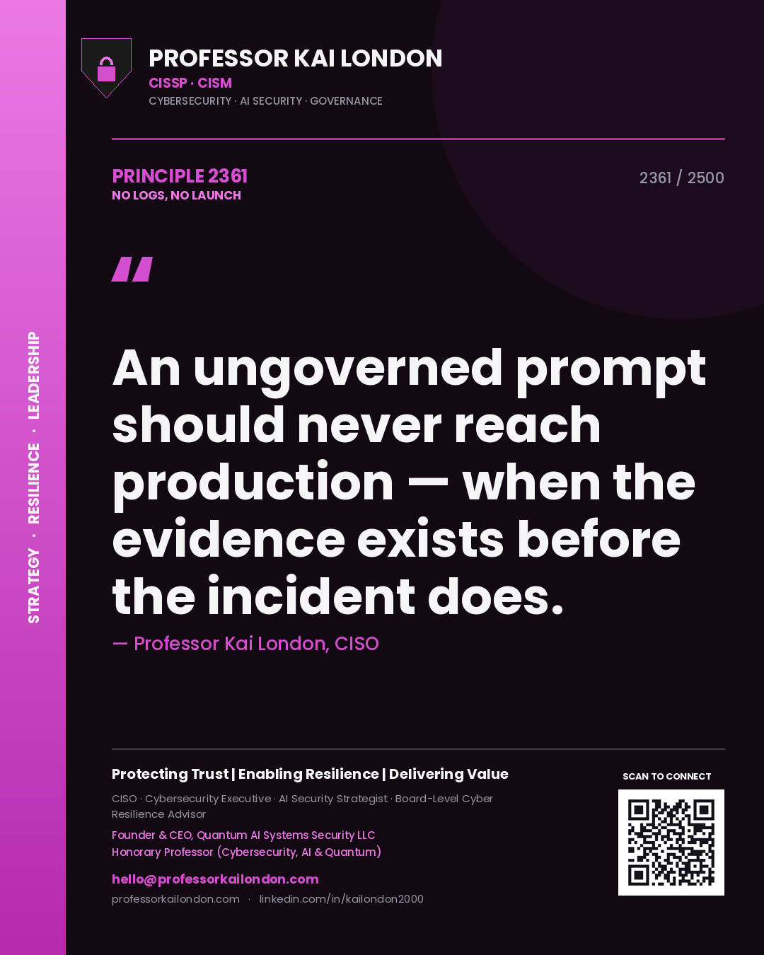 Professor Kai London principle 2361: An ungoverned prompt should never reach production — when the evidence exists before the incident does.