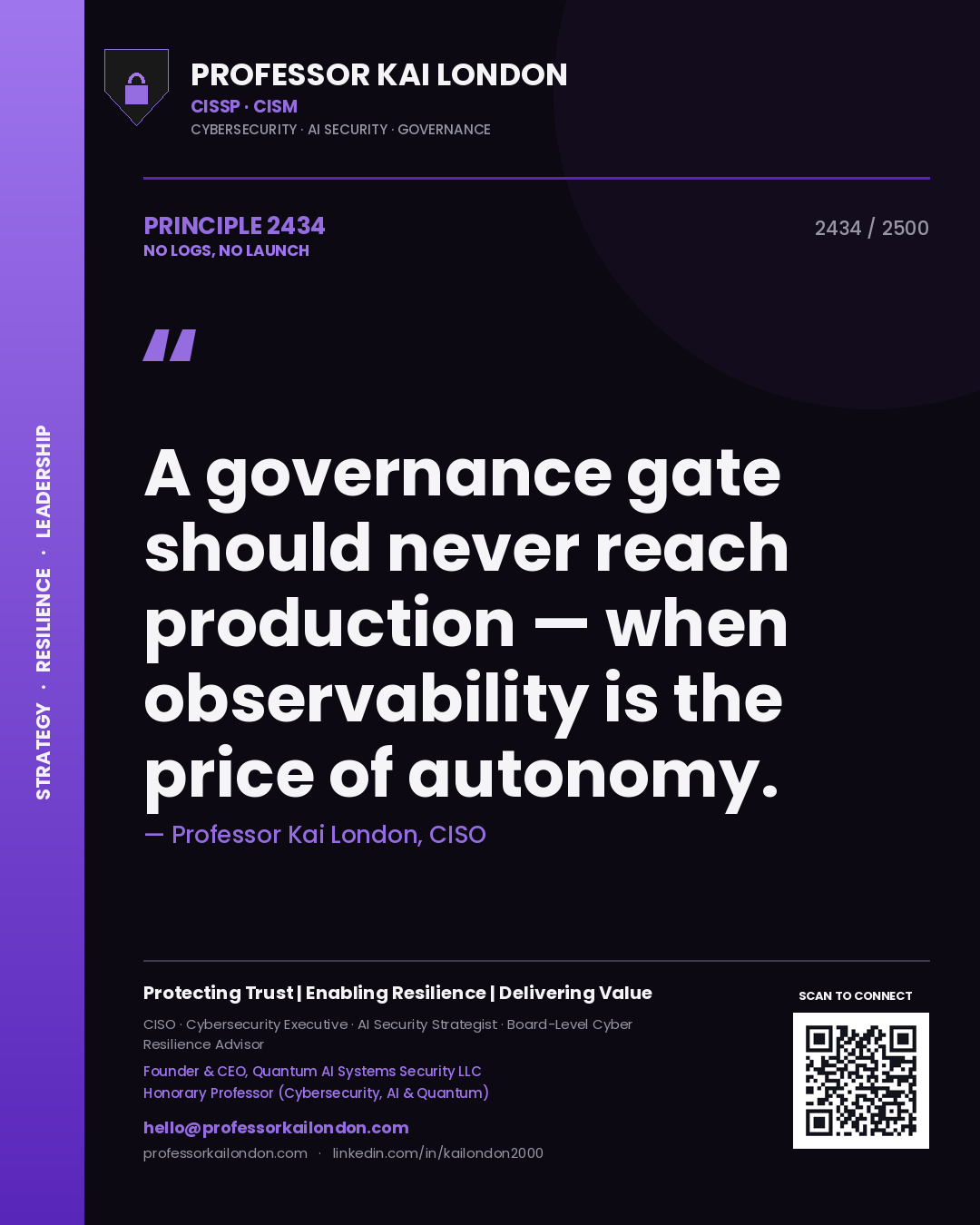 Professor Kai London principle 2434: A governance gate should never reach production — when observability is the price of autonomy.