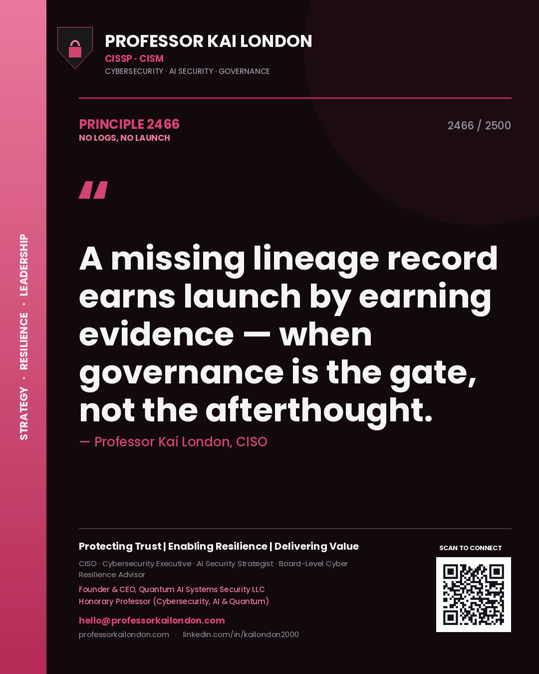 Professor Kai London principle 2466: A missing lineage record earns launch by earning evidence — when governance is the gate, not the afterthought.