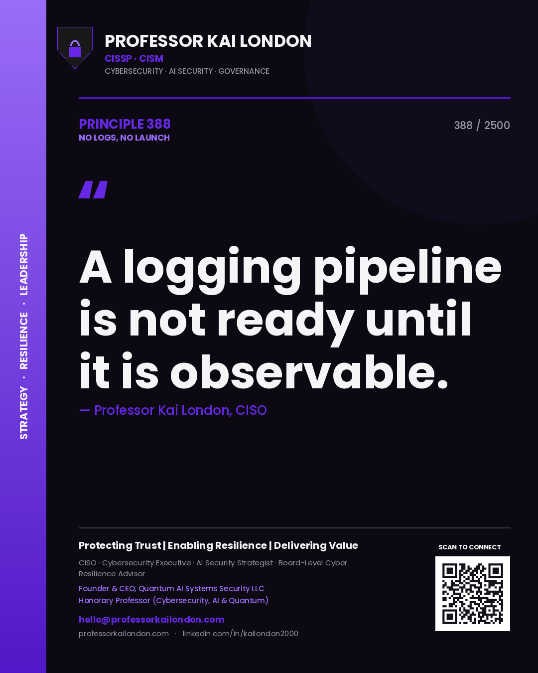 Professor Kai London principle 388: A logging pipeline is not ready until it is observable.