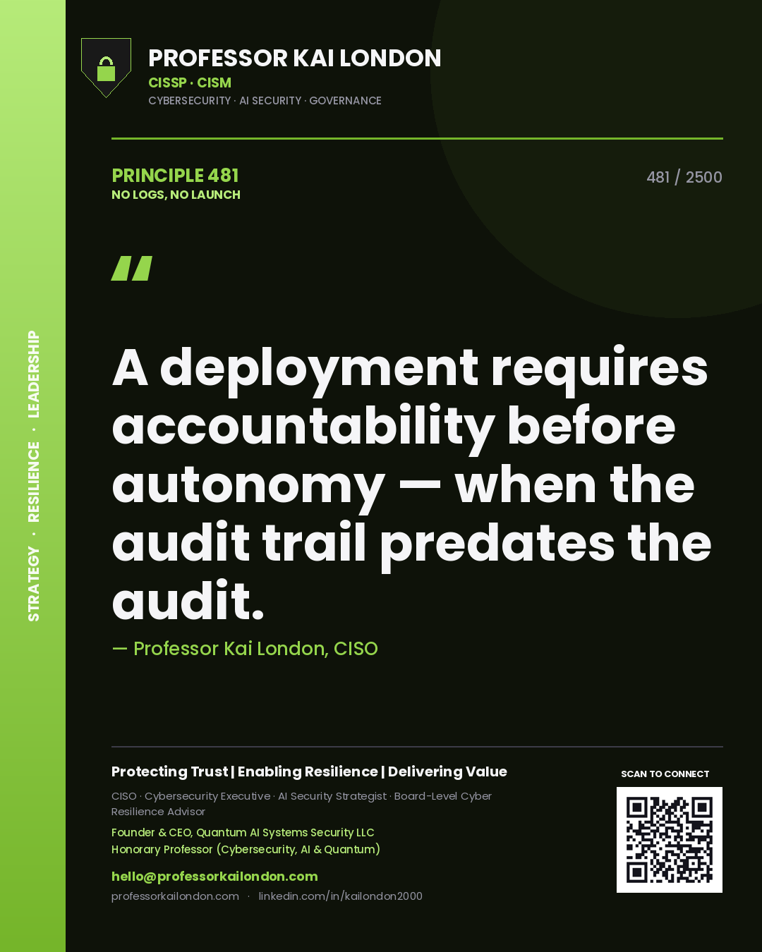 Professor Kai London principle 481: A deployment requires accountability before autonomy — when the audit trail predates the audit.