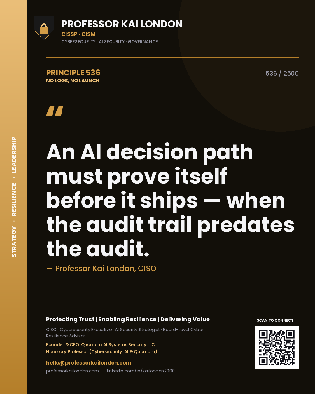 Professor Kai London principle 536: An AI decision path must prove itself before it ships — when the audit trail predates the audit.