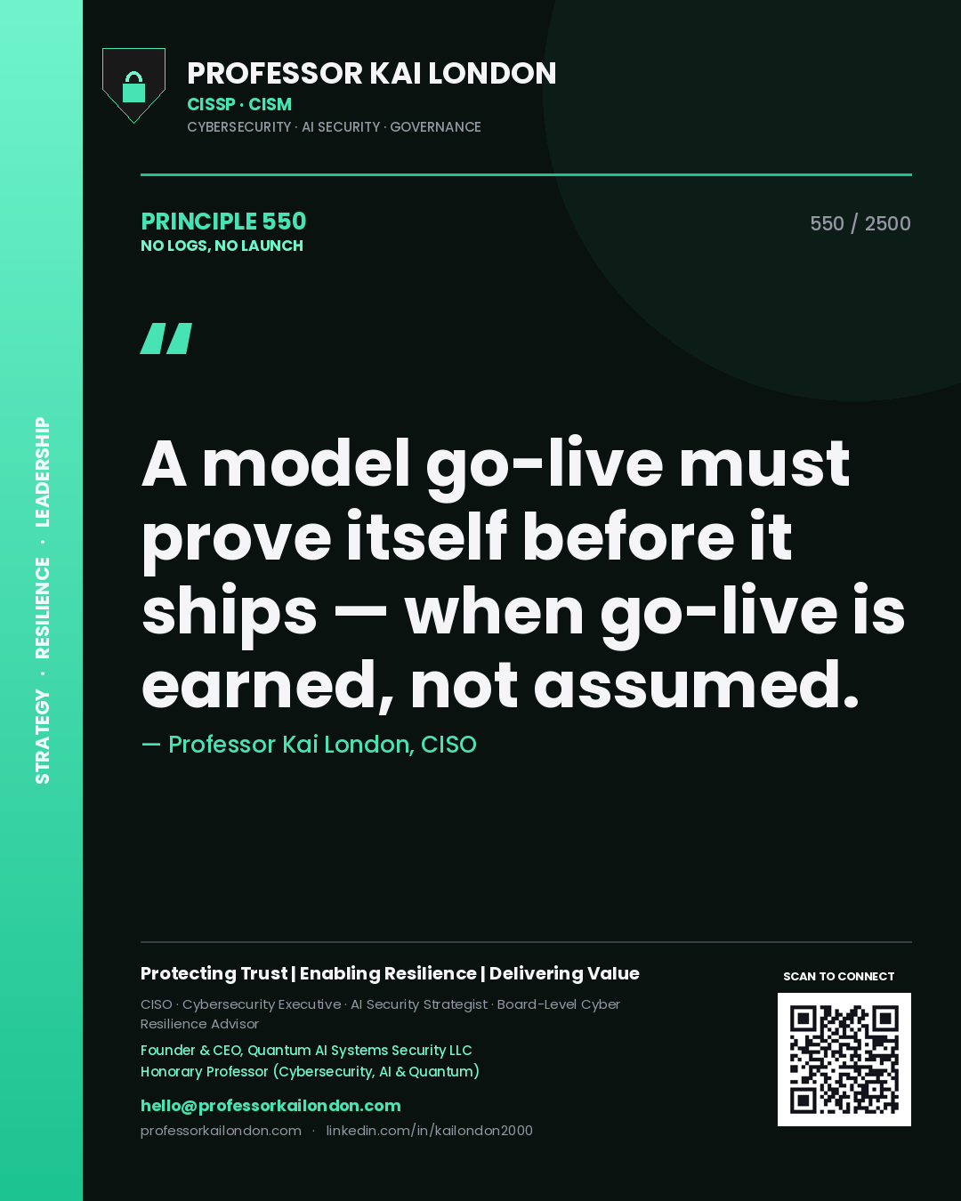 Professor Kai London principle 550: A model go-live must prove itself before it ships — when go-live is earned, not assumed.