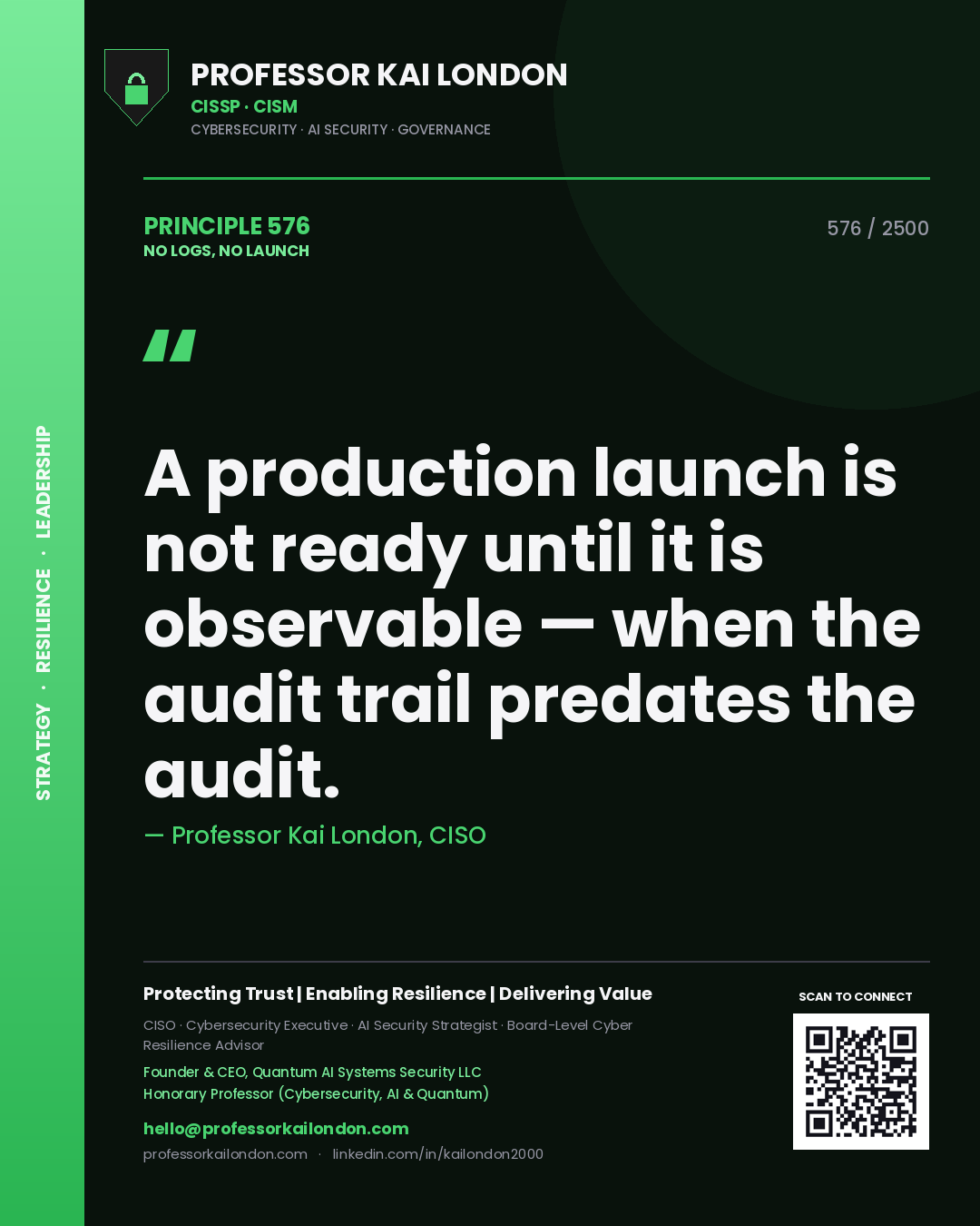 Professor Kai London principle 576: A production launch is not ready until it is observable — when the audit trail predates the audit.