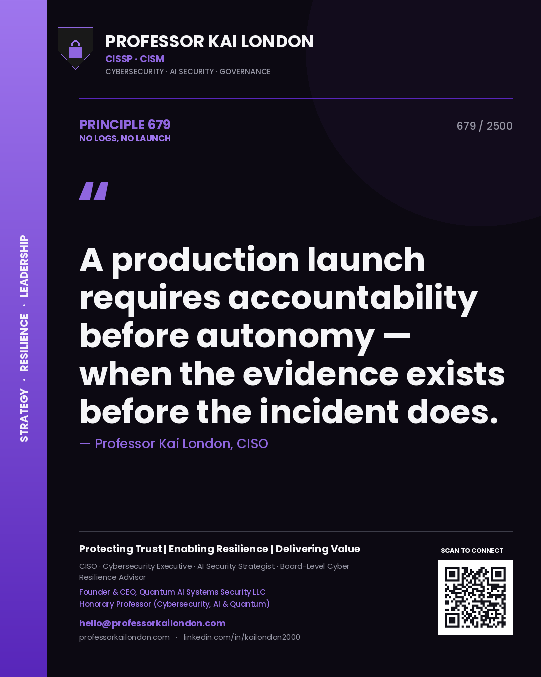 Professor Kai London principle 679: A production launch requires accountability before autonomy — when the evidence exists before the incident does.