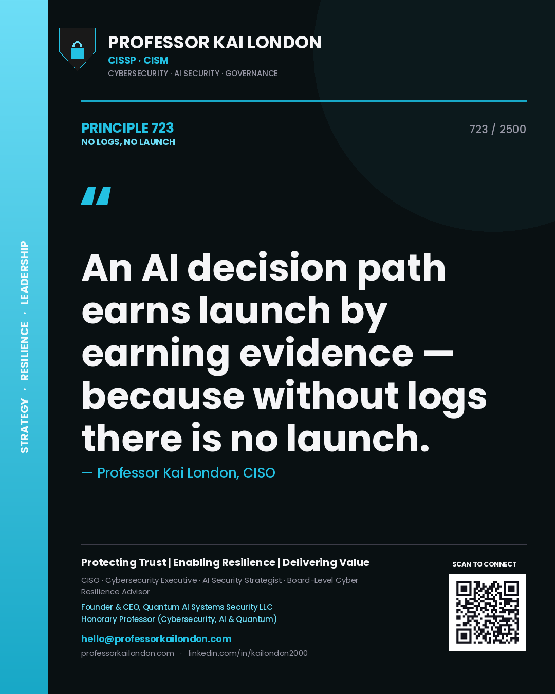 Professor Kai London principle 723: An AI decision path earns launch by earning evidence — because without logs there is no launch.