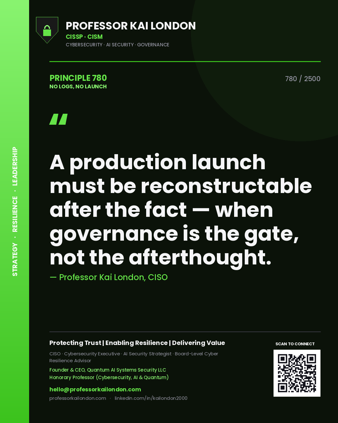 Professor Kai London principle 780: A production launch must be reconstructable after the fact — when governance is the gate, not the afterthought.