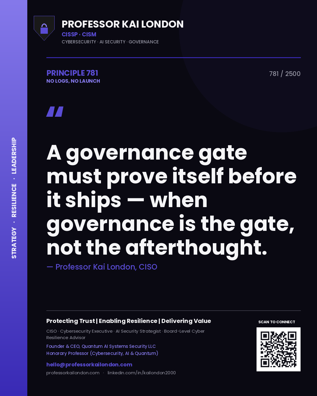 Professor Kai London principle 781: A governance gate must prove itself before it ships — when governance is the gate, not the afterthought.