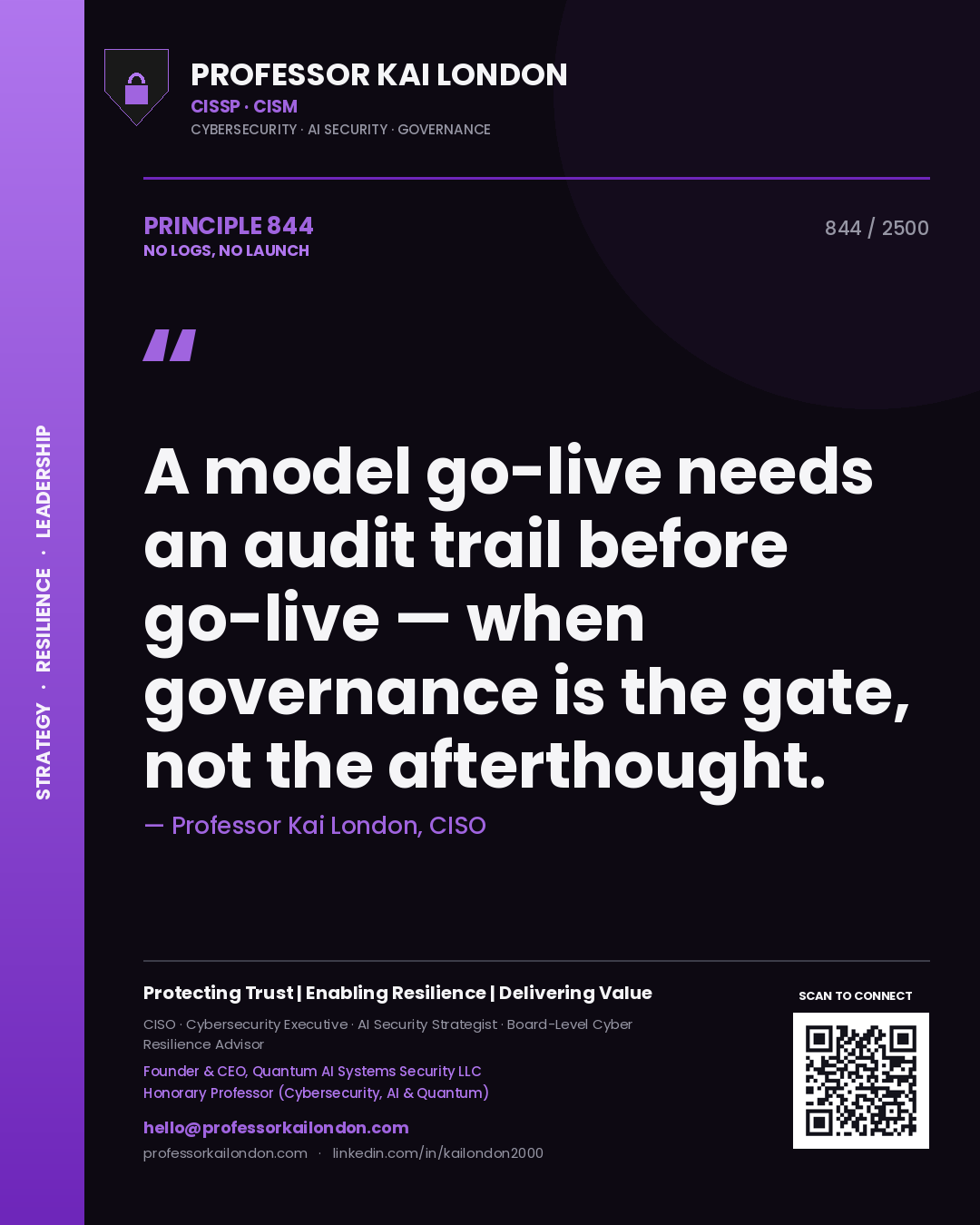 Professor Kai London principle 844: A model go-live needs an audit trail before go-live — when governance is the gate, not the afterthought.