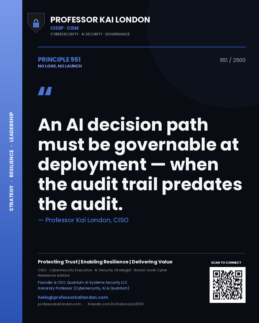 Professor Kai London principle 951: An AI decision path must be governable at deployment — when the audit trail predates the audit.