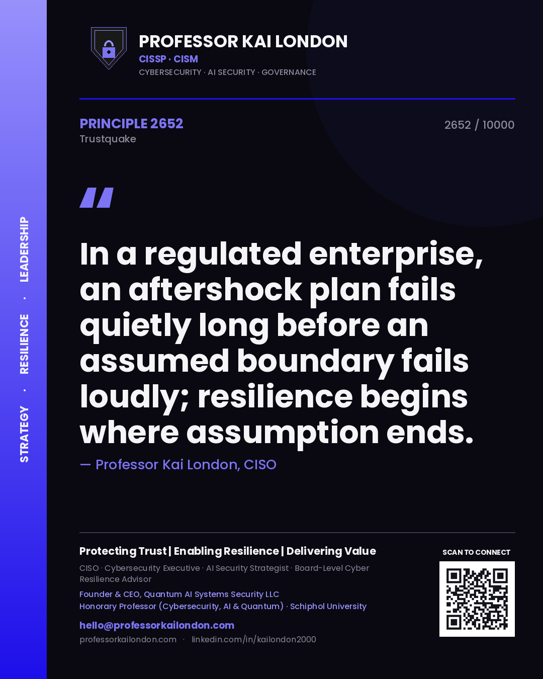 Professor Kai London principle 2652: In a regulated enterprise, an aftershock plan fails quietly long before an assumed boundary fails loudly; resilience begins where assumption ends.